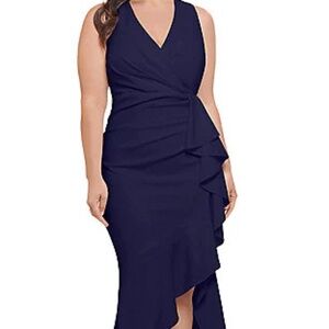 Betsy & Adam Navy V-Neck High-Low Gown – Size 16